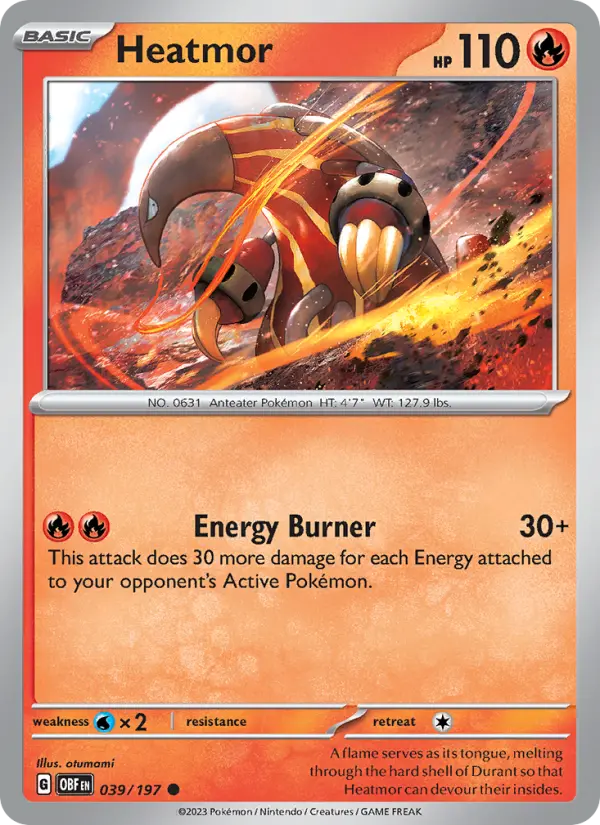 Heatmor Common Pokemon card #039 from Obsidian Flames