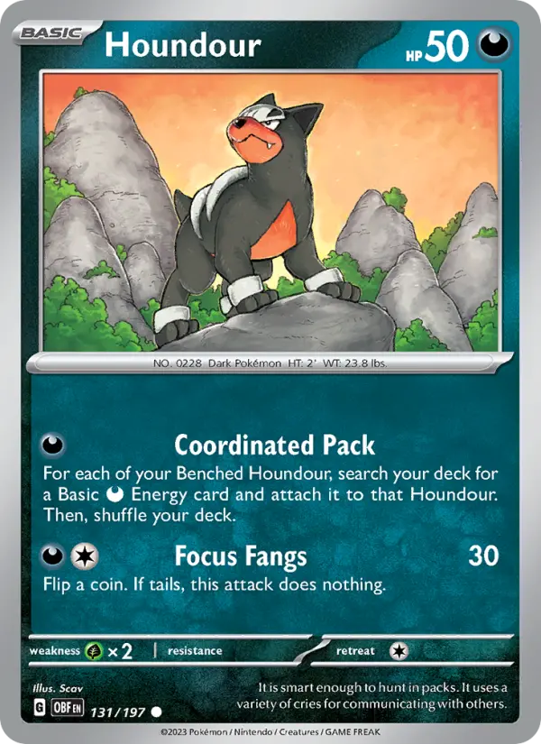 Houndour Common Pokemon card #131 from Obsidian Flames