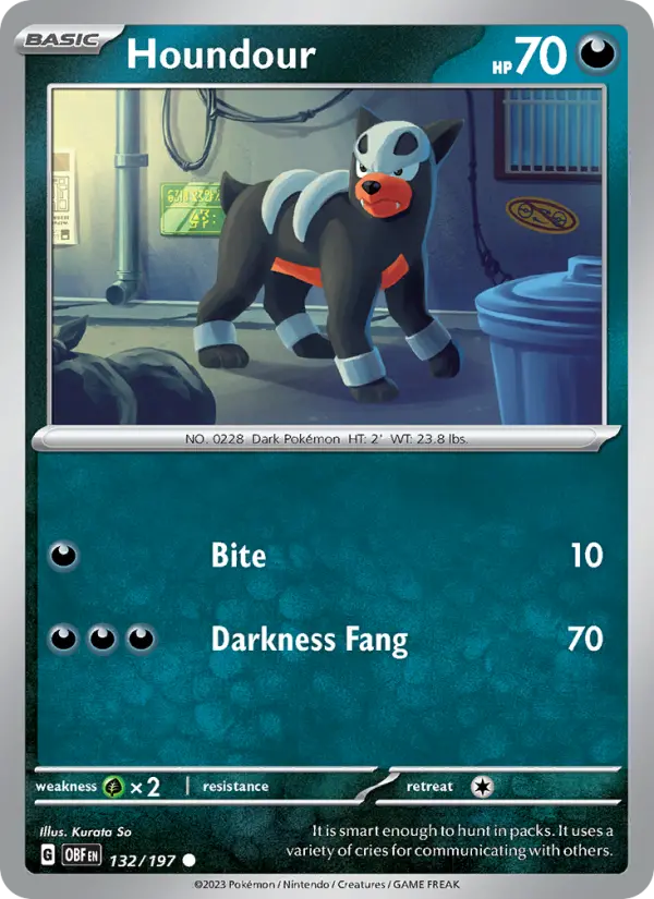 Houndour Common Pokemon card #132 from Obsidian Flames