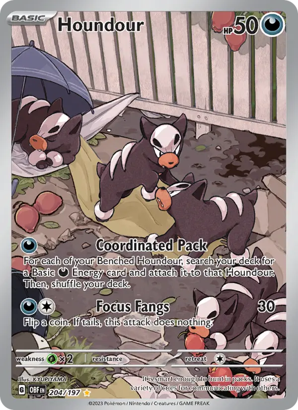 Houndour Illustration rare Pokemon card #204 from Obsidian Flames