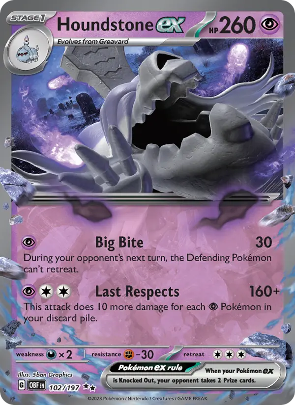 Houndstone ex Double rare Pokemon card #102 from Obsidian Flames