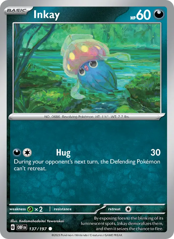 Inkay Common Pokemon card #137 from Obsidian Flames