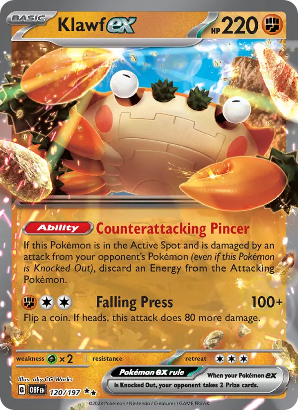 Klawf ex Double rare Pokemon card #120 from Obsidian Flames