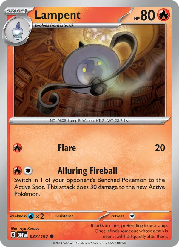 Lampent Common Pokemon card #037 from Obsidian Flames