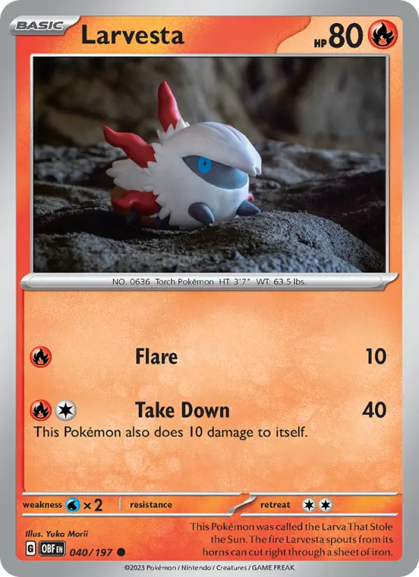 Larvesta Common Pokemon card #040 from Obsidian Flames