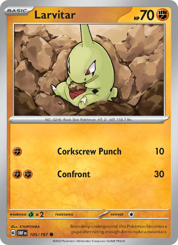 Larvitar Common Pokemon card #105 from Obsidian Flames