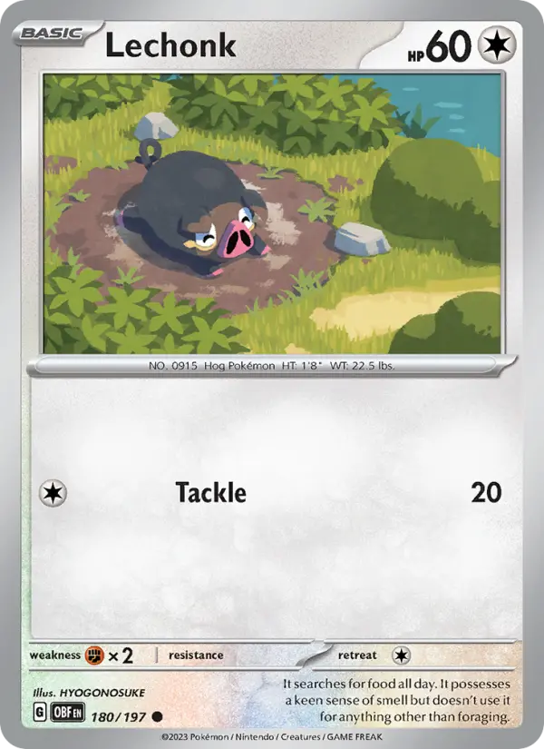 Lechonk Common Pokemon card #180 from Obsidian Flames