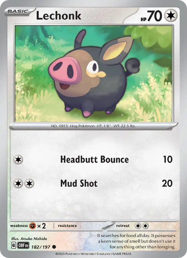 Lechonk Common Pokemon card #182 from Obsidian Flames