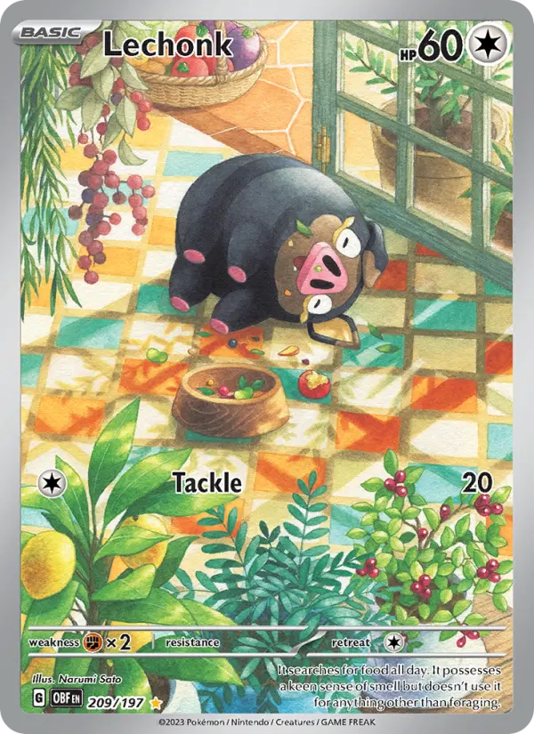 Lechonk Illustration rare Pokemon card #209 from Obsidian Flames