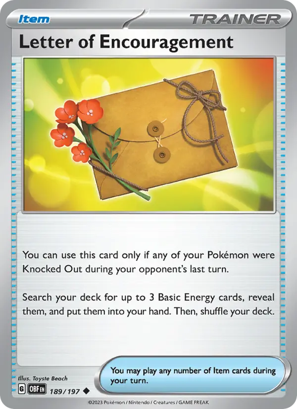 Letter of Encouragement Uncommon Pokemon card #189 from Obsidian Flames
