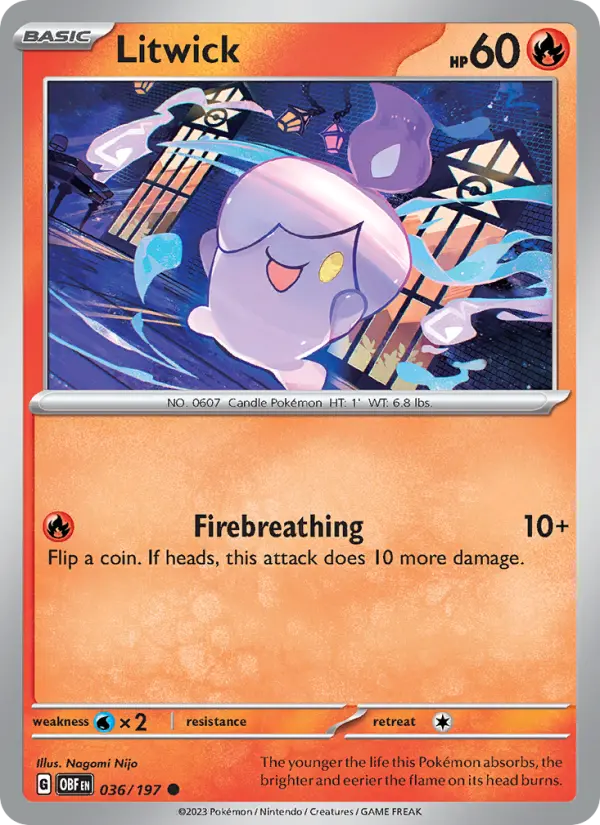 Litwick Common Pokemon card #036 from Obsidian Flames