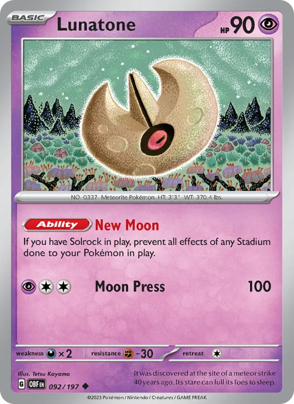 Lunatone Uncommon Pokemon card #092 from Obsidian Flames