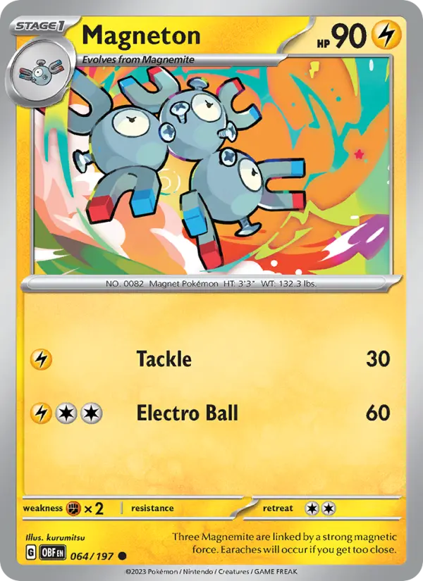 Magneton Common Pokemon card #064 from Obsidian Flames