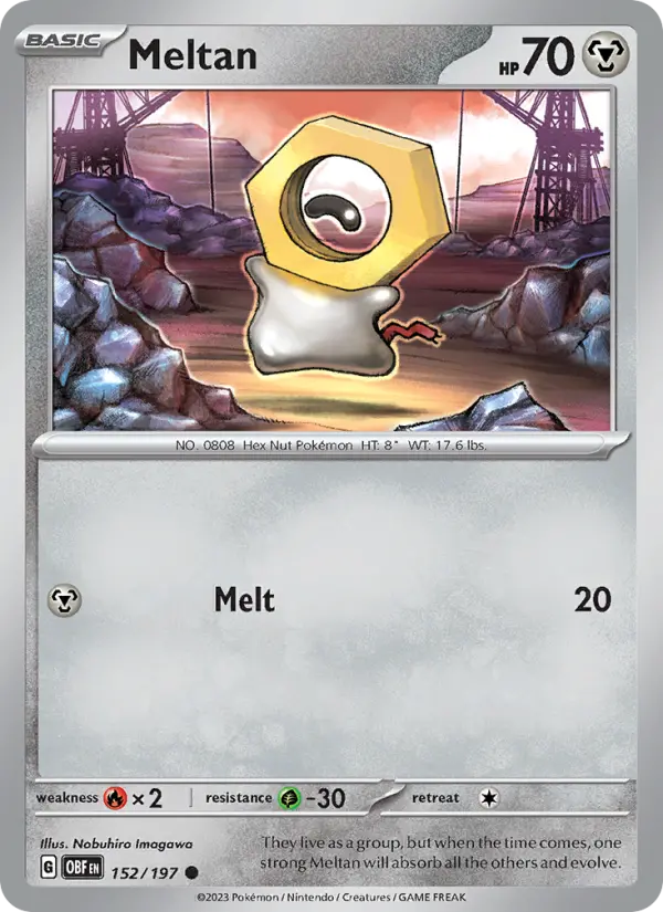 Meltan Common Pokemon card #152 from Obsidian Flames