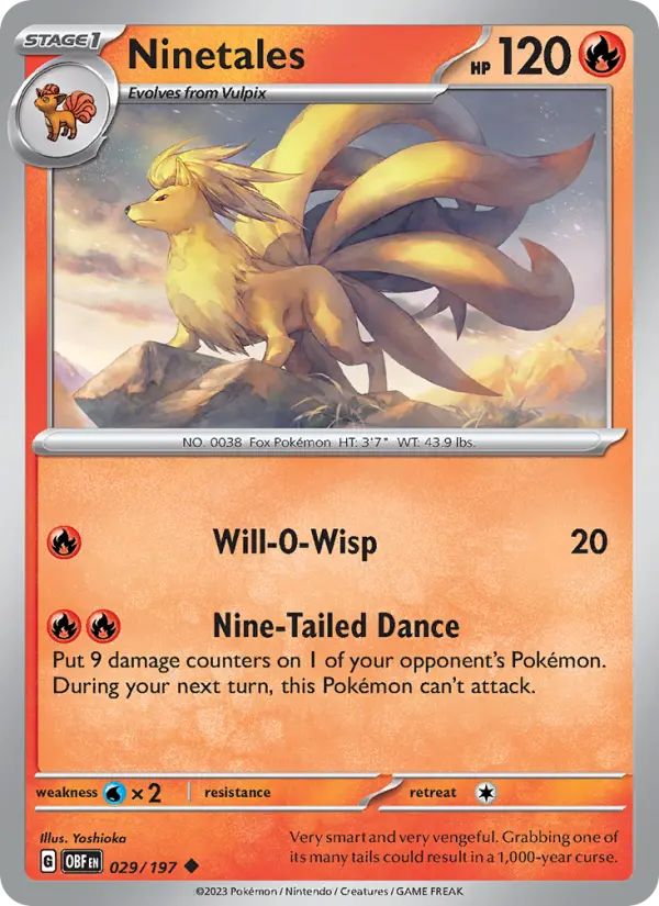 Ninetales Uncommon Pokemon card #029 from Obsidian Flames