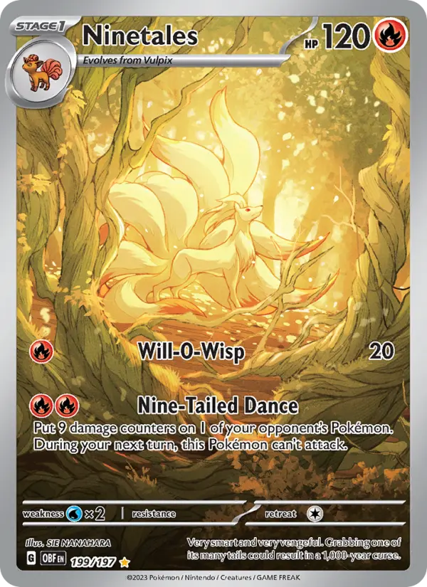 Ninetales Illustration rare Pokemon card #199 from Obsidian Flames