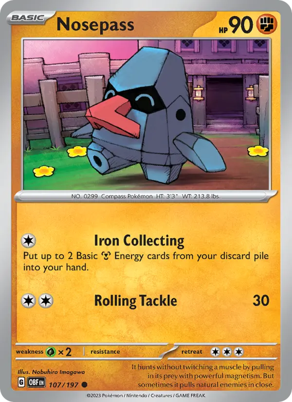 Nosepass Common Pokemon card #107 from Obsidian Flames
