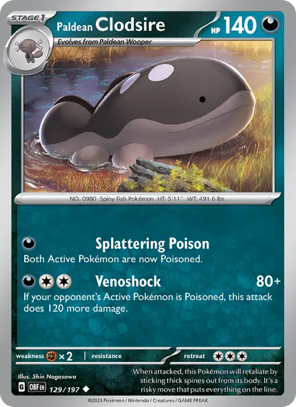 Paldean Clodsire Uncommon Pokemon card #129 from Obsidian Flames