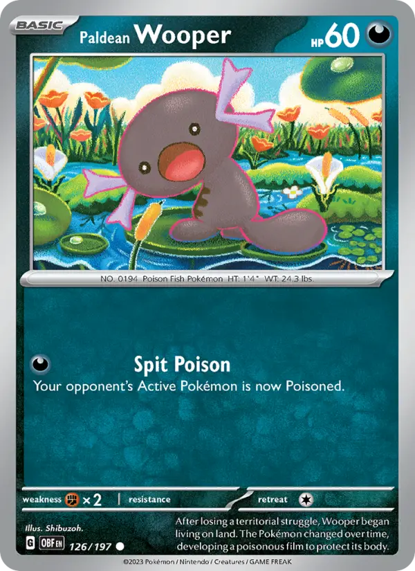Paldean Wooper Common Pokemon card #126 from Obsidian Flames