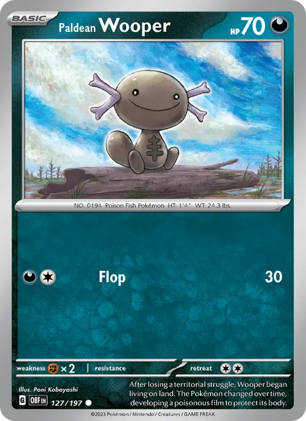 Paldean Wooper Common Pokemon card #127 from Obsidian Flames