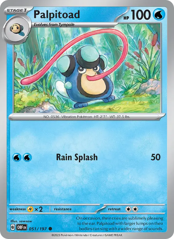 Palpitoad Common Pokemon card #051 from Obsidian Flames