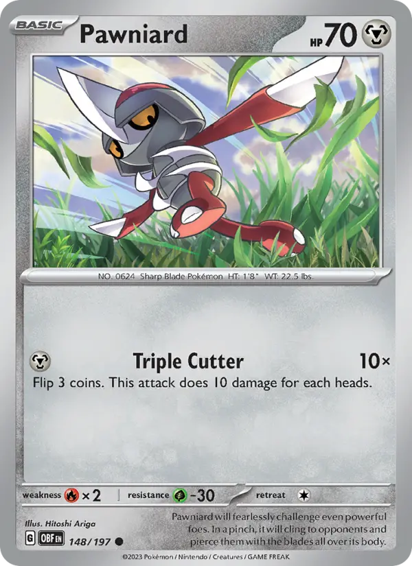 Pawniard Common Pokemon card #148 from Obsidian Flames