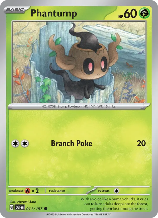 Phantump Common Pokemon card #011 from Obsidian Flames