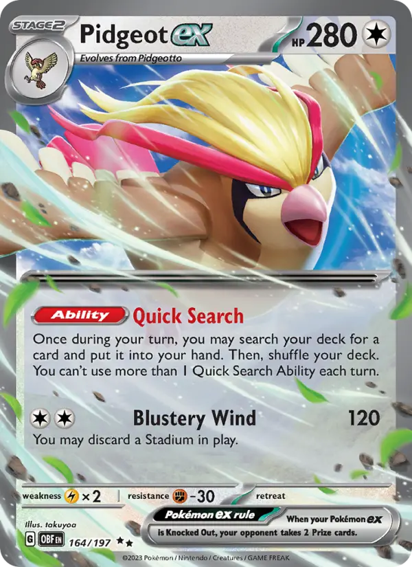 Pidgeot ex Double rare Pokemon card #164 from Obsidian Flames