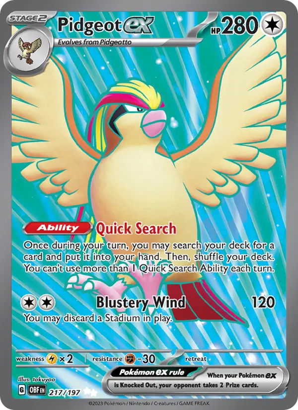 Pidgeot ex Ultra Rare Pokemon card #217 from Obsidian Flames