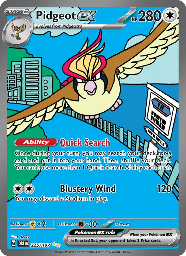 Pidgeot ex Special illustration rare Pokemon card #225 from Obsidian Flames