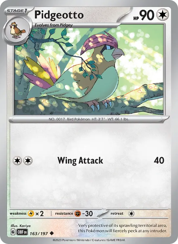 Pidgeotto Uncommon Pokemon card #163 from Obsidian Flames