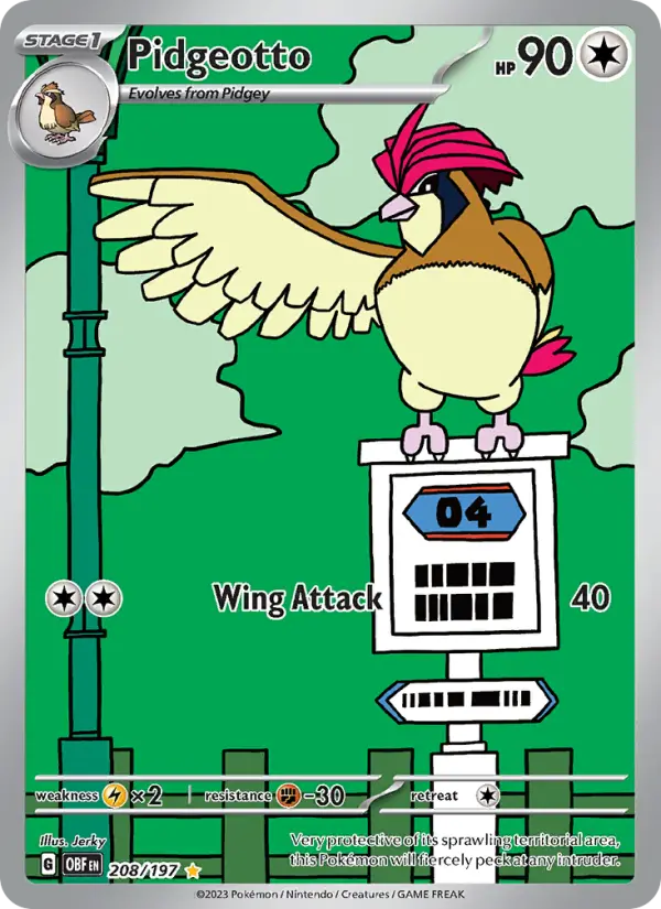 Pidgeotto Illustration rare Pokemon card #208 from Obsidian Flames