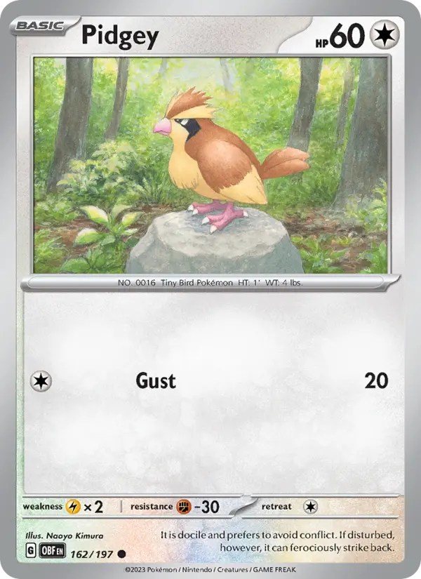 Pidgey Common Pokemon card #162 from Obsidian Flames
