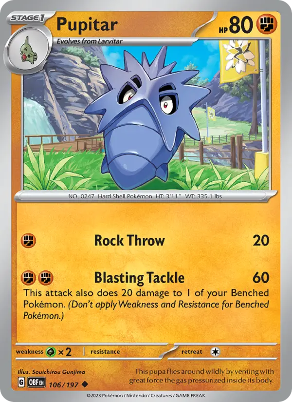Pupitar Uncommon Pokemon card #106 from Obsidian Flames