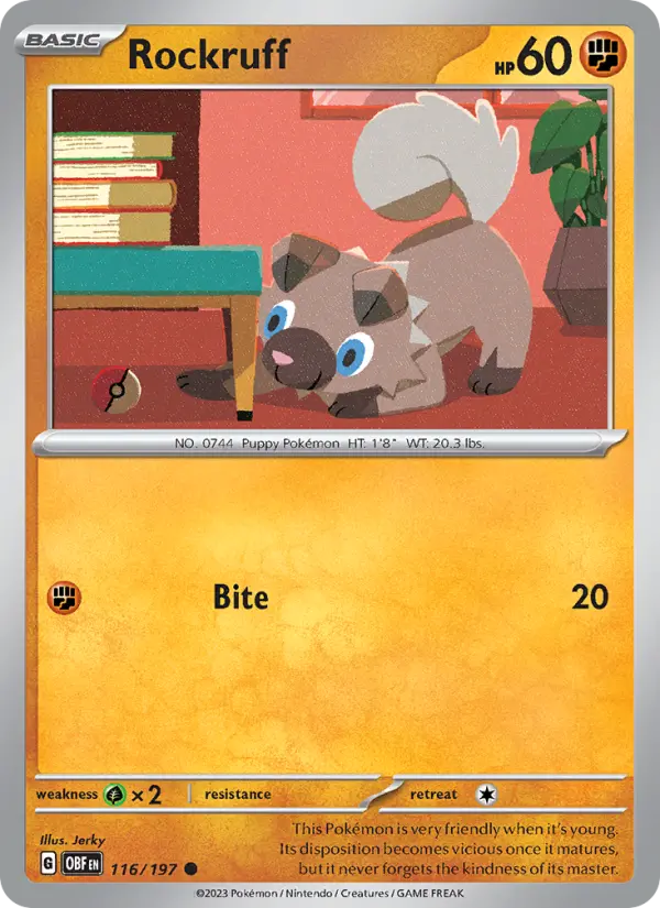 Rockruff Common Pokemon card #116 from Obsidian Flames