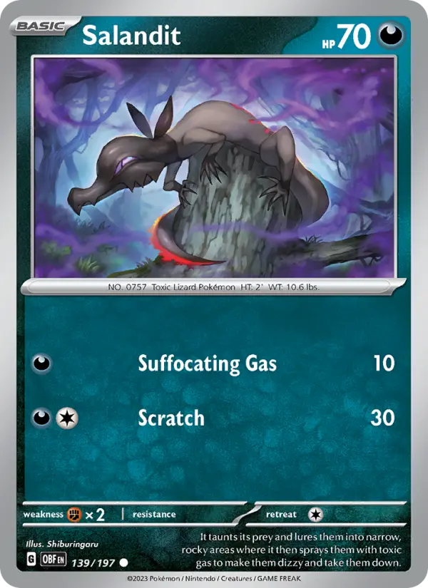 Salandit Common Pokemon card #139 from Obsidian Flames