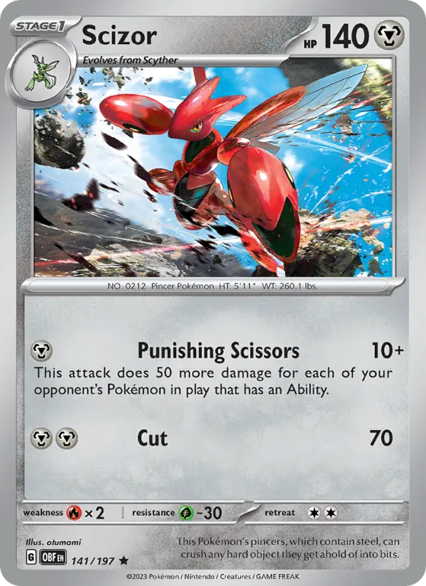 Scizor Rare Pokemon card #141 from Obsidian Flames