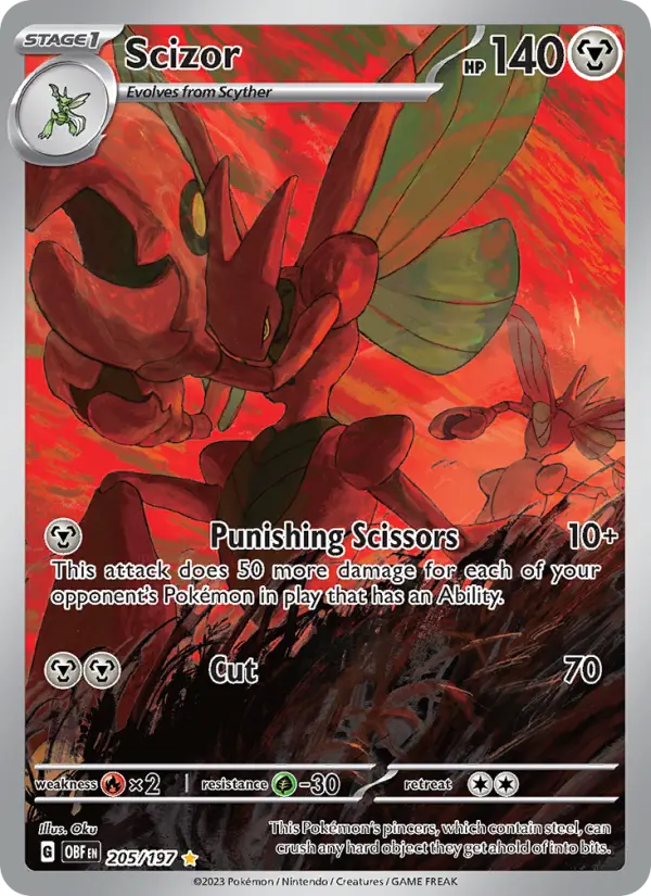 Scizor Illustration rare Pokemon card #205 from Obsidian Flames