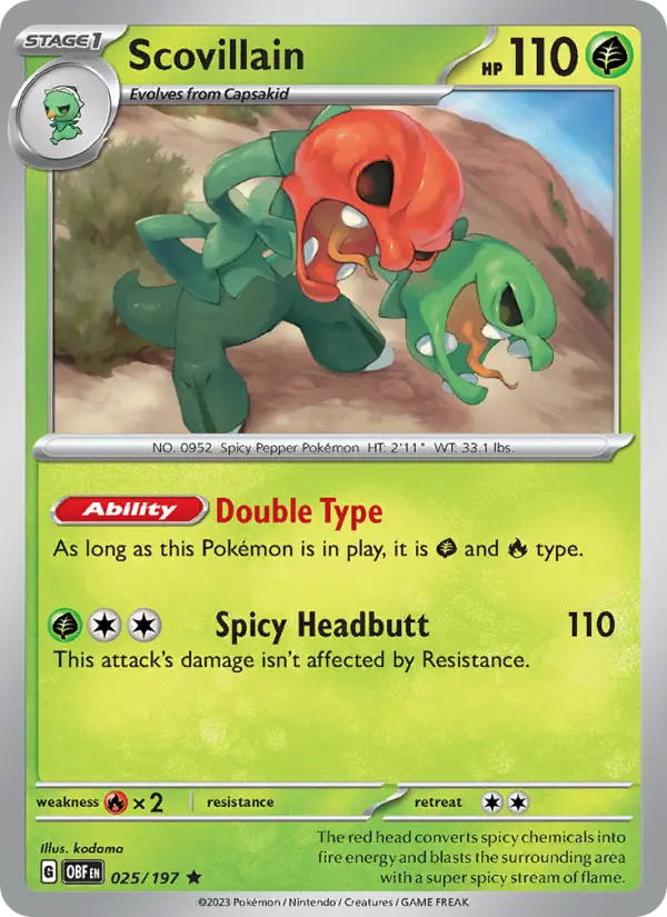 Scovillain Rare Pokemon card #025 from Obsidian Flames