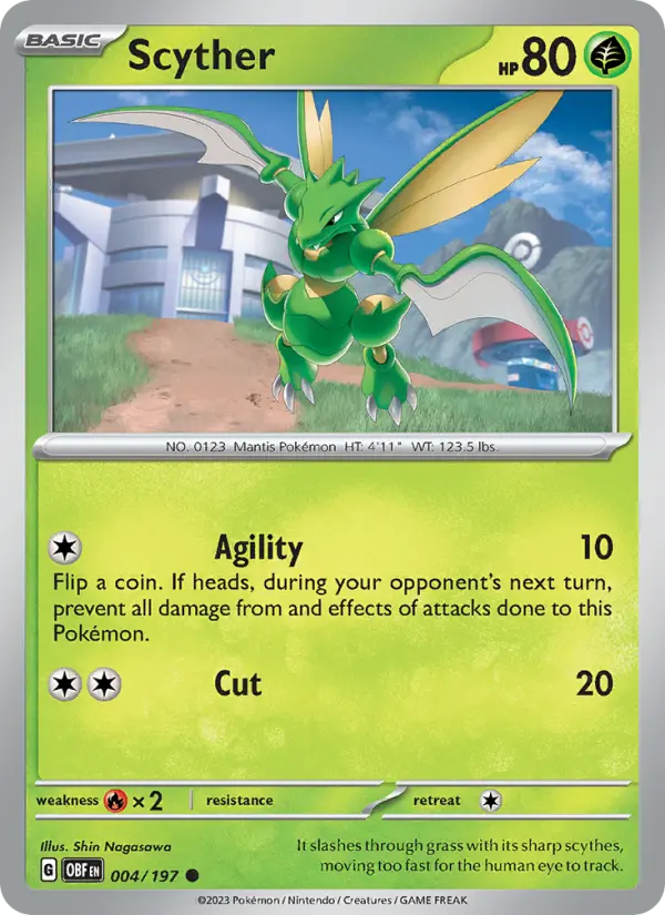 Scyther Common Pokemon card #004 from Obsidian Flames