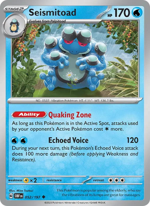 Seismitoad Uncommon Pokemon card #052 from Obsidian Flames