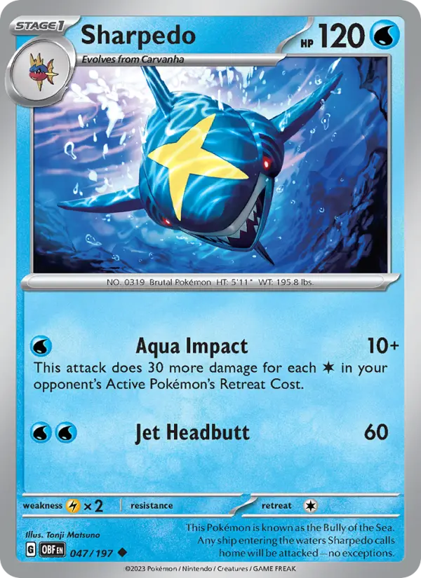 Sharpedo Uncommon Pokemon card #047 from Obsidian Flames