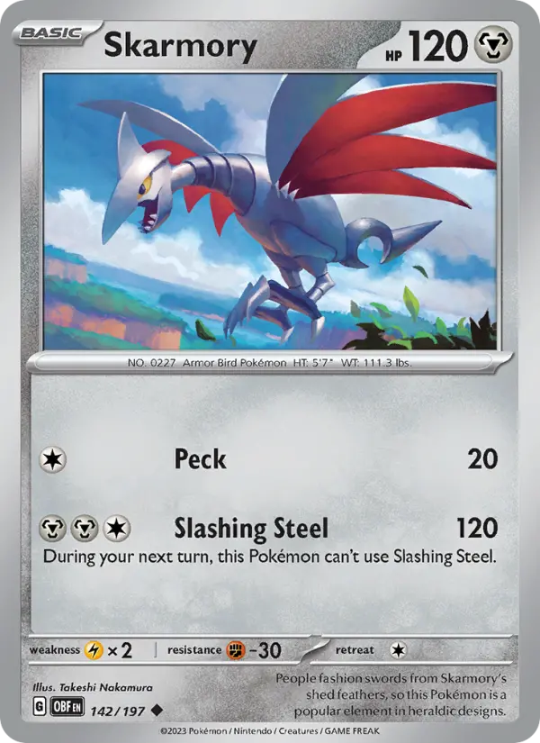 Skarmory Uncommon Pokemon card #142 from Obsidian Flames