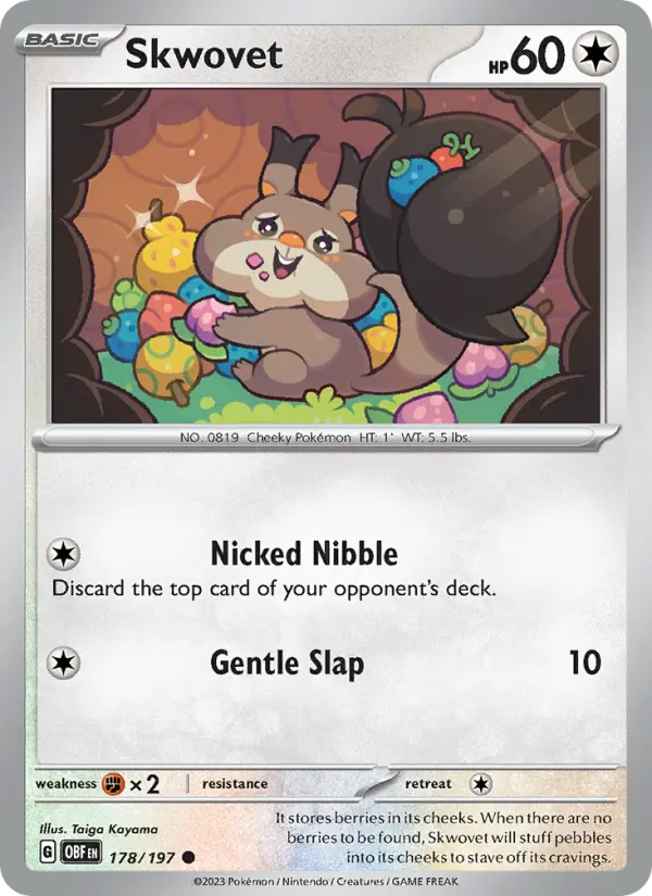 Skwovet Common Pokemon card #178 from Obsidian Flames