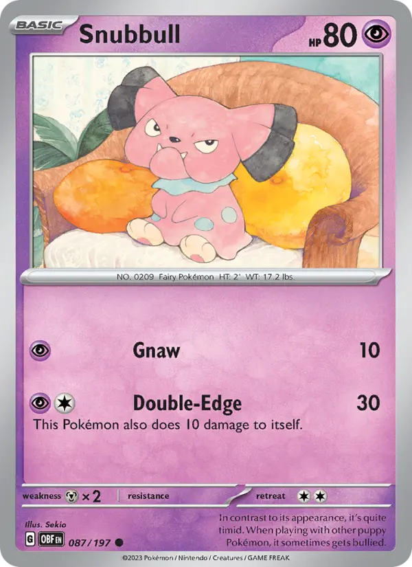 Snubbull Common Pokemon card #087 from Obsidian Flames