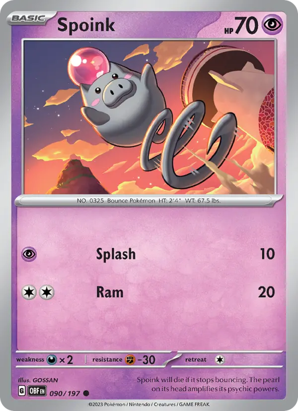 Spoink Common Pokemon card #090 from Obsidian Flames