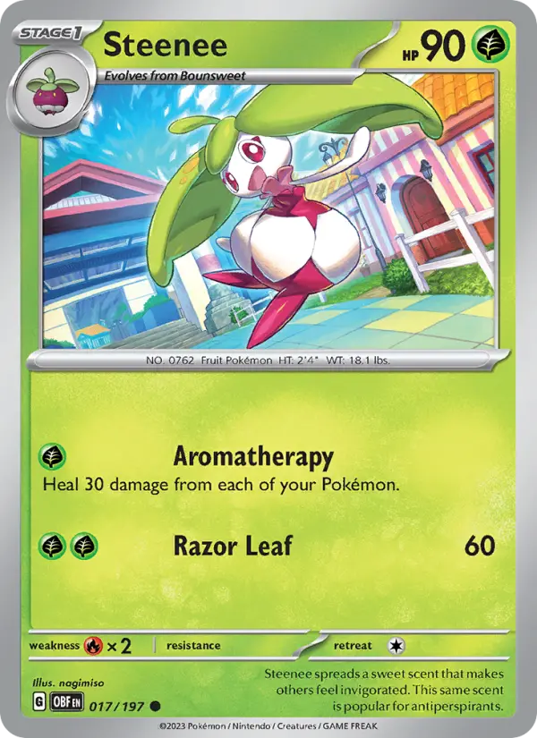 Steenee Common Pokemon card #017 from Obsidian Flames