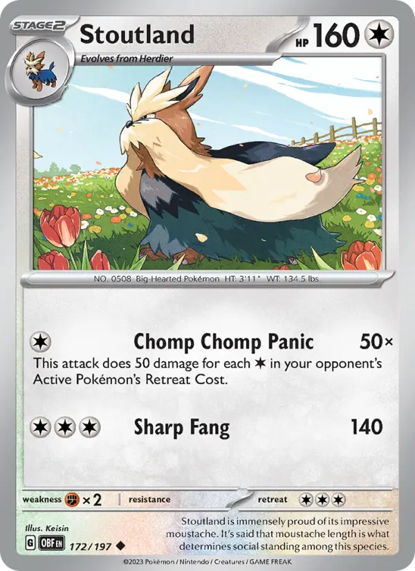 Stoutland Uncommon Pokemon card #172 from Obsidian Flames