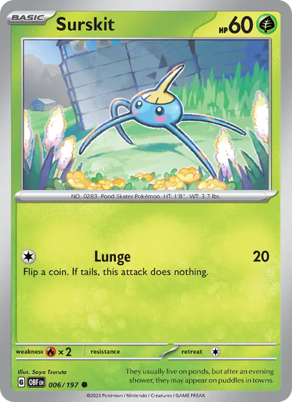 Surskit Common Pokemon card #006 from Obsidian Flames