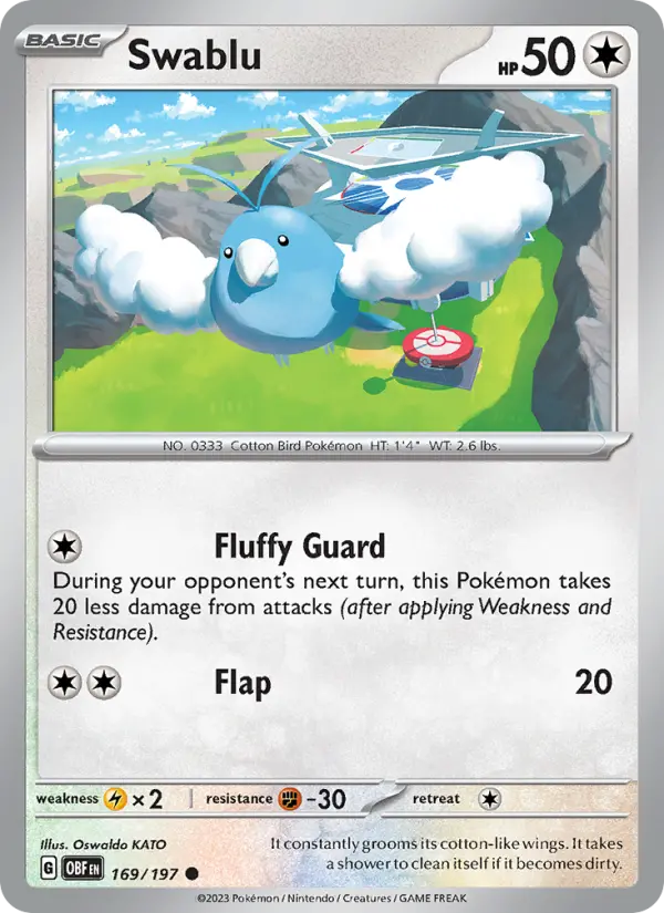 Swablu Common Pokemon card #169 from Obsidian Flames